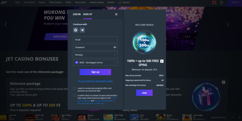 jetcasino-registrere